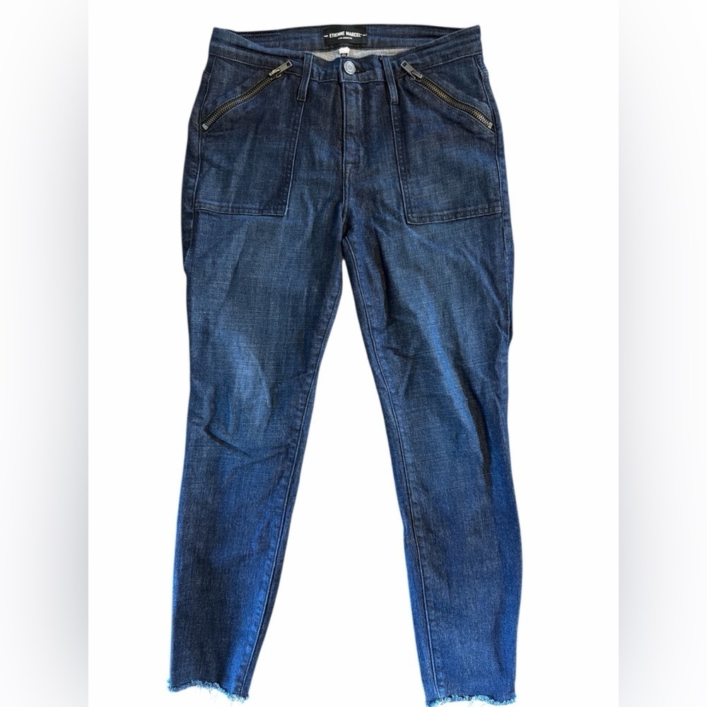 Dark Blue Skinny Jeans with Zipper Accents - Picture 3 of 6